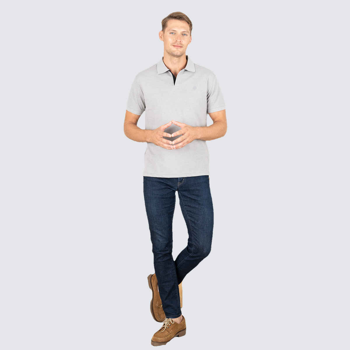 Lux Cozi Men's Cotton Polo T-Shirt, Grey Melange, M