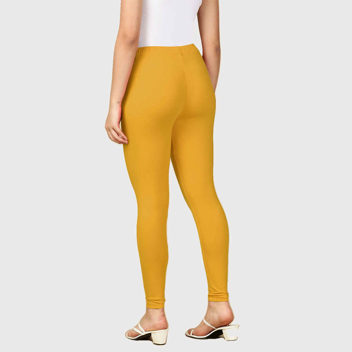 PYNK By Lux Cozi Flexi-Fit 360 Stretch Ankle Length Premium Cotton Leggings | Yellow | Free Size