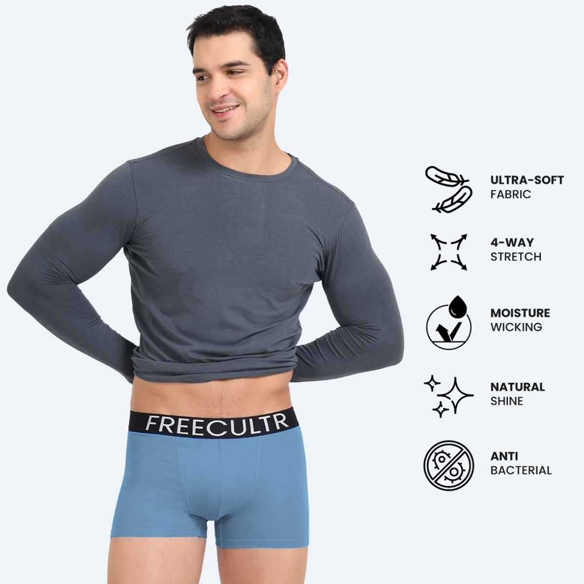 Freecultr Men's Underwear Organic Cotton Trunk - Pack of 1 Shadow Blue - L