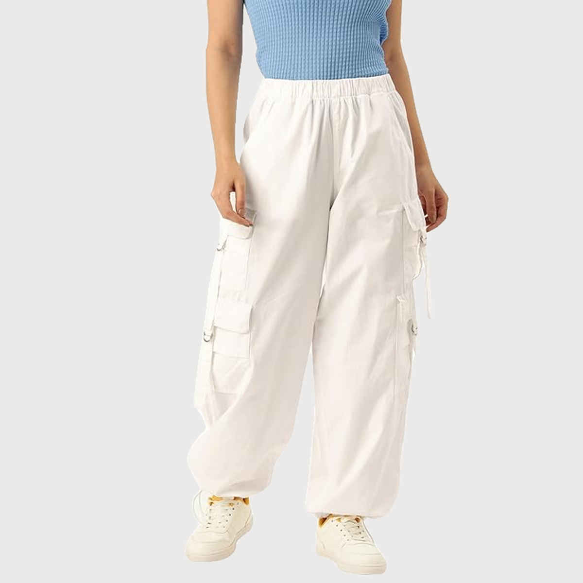 Bene Kleed Women White Parachute Cargo Trousers 28