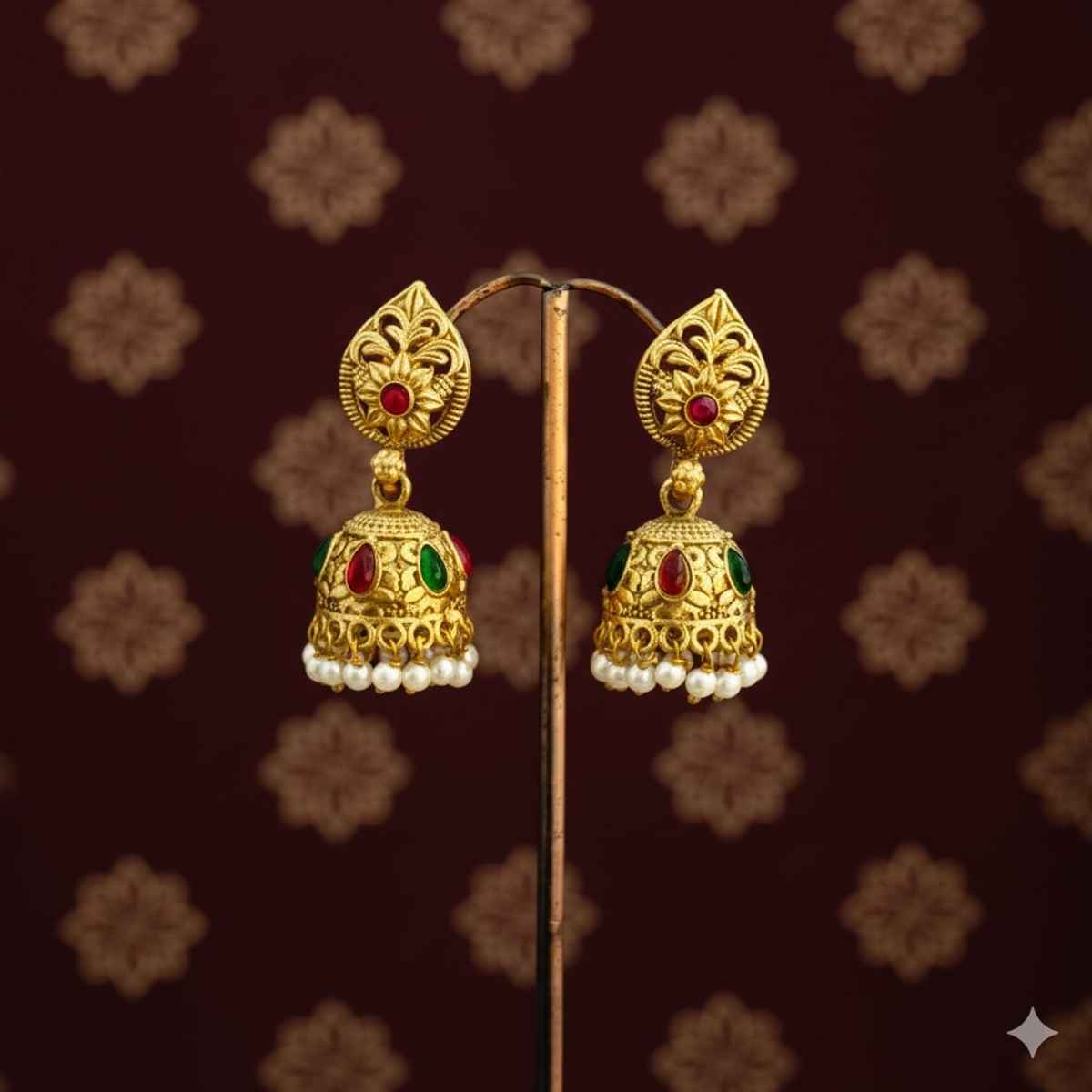 The Opal Factory Earrings Stone Studded Teardrop Motif Jhumki Earrings with Pearl Hangings | Gold