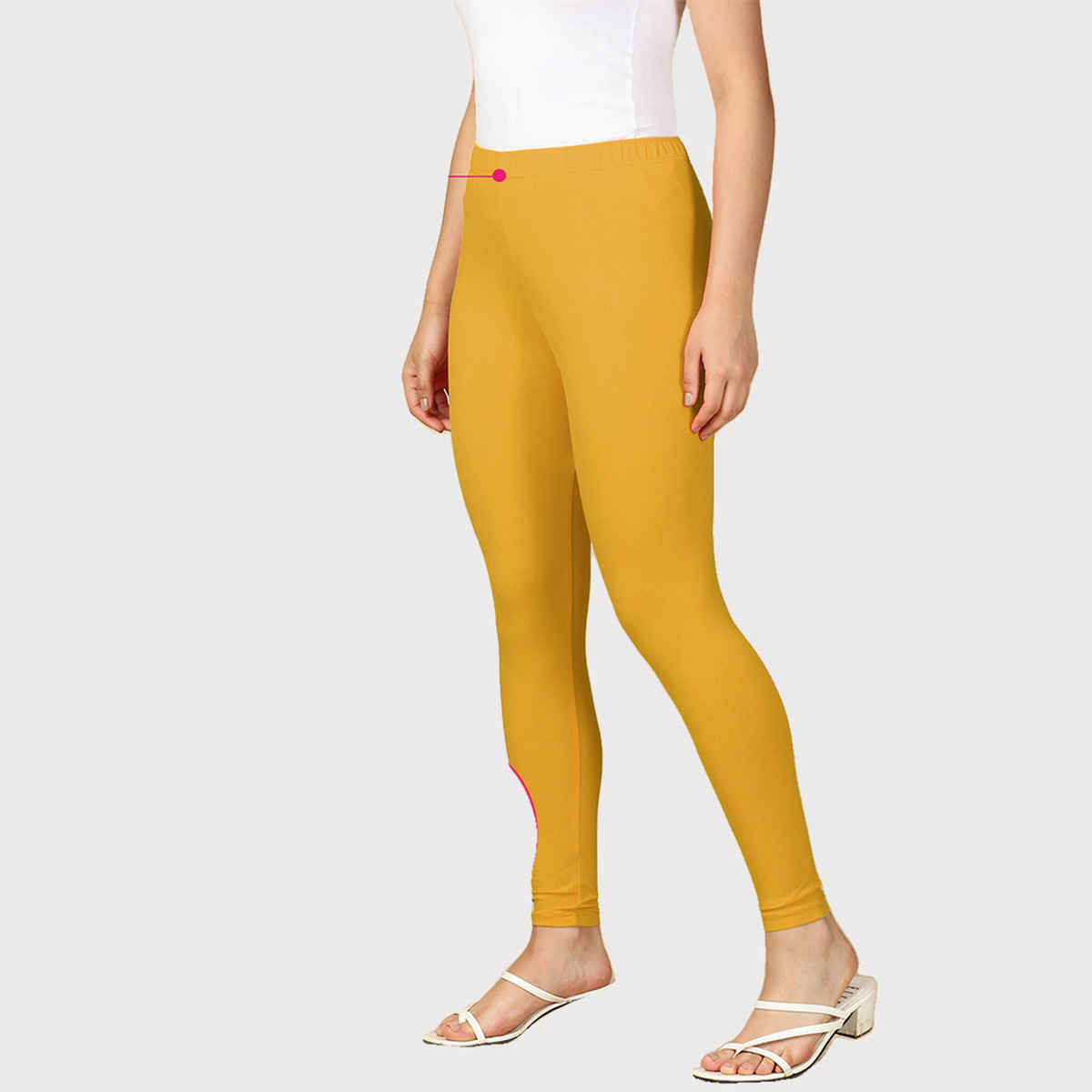 PYNK By Lux Cozi Flexi-Fit 360 Stretch Ankle Length Premium Cotton Leggings | Yellow | Free Size