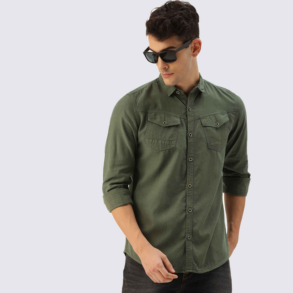 IVOC Men's Slim Fit Casual Shirt | Olive - 2XL