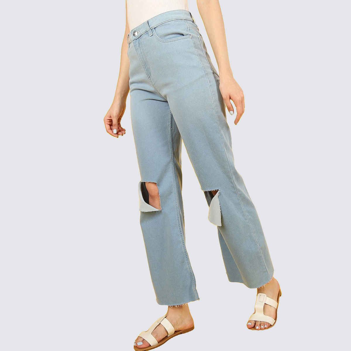 Freehand Women's Ombre Dyed Distressed Flared Denim Jeans | Blue - 28