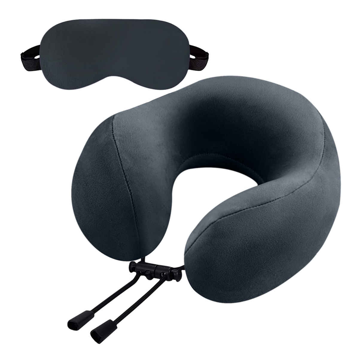 Billebon Unisex Memory Foam Neck Pillow with Eye Mask | Grey - One Size