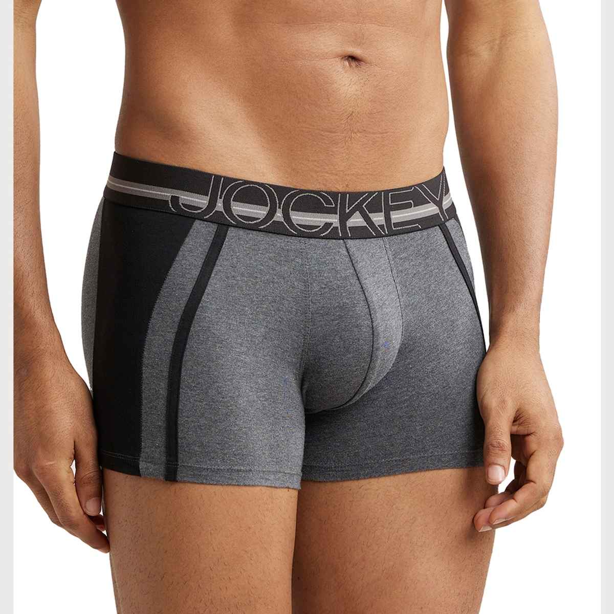 Jockey US21 Men's Super Combed Cotton Elastane Stretch Underwear Solid Trunk|Ultrasoft Waistband | Grey-L