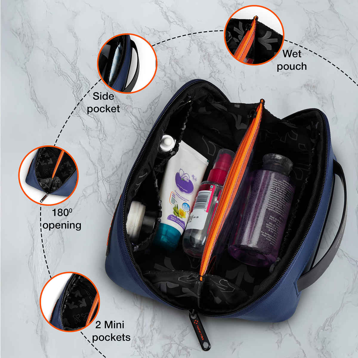 Nasher Miles 180 Toiletry Kit | Travel Cosmetic Bag with Handle & Compartments | Blue