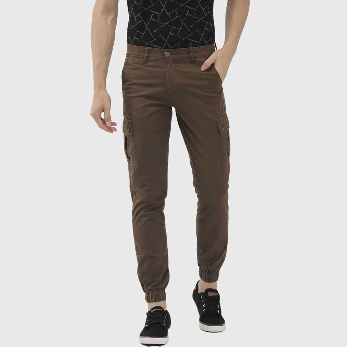 The Indian Garage Co Slim Fit Solid Casual Cargos | Brown - 30
