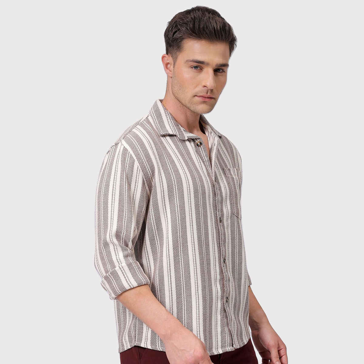 The Indian Garage Co Men's Relaxed Fit Striped Resort Shirt | Brown - S