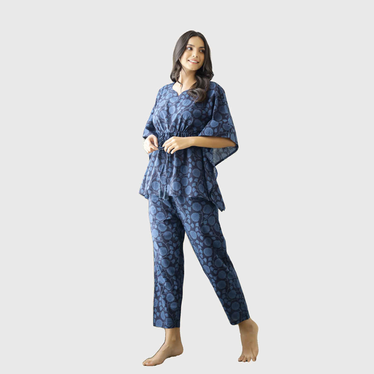 Sanskrutihomes Women's Pure Cotton Night suits | SE-KFP-10 | Navy Blue - S