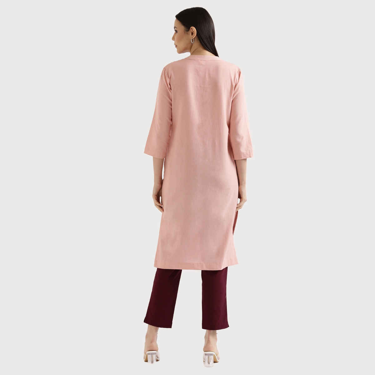 Saadaa Women's Long Airy Linen Kurta | Salmon Pink - S