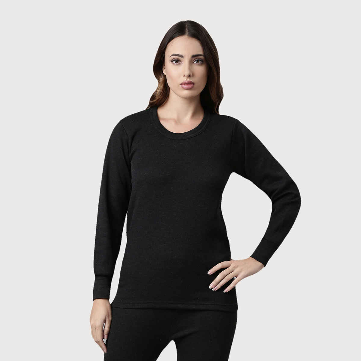 Rupa Thermocot Volcano Thermal Top for Women| Round-Neck| Full Sleeve| Anthra Melange| M