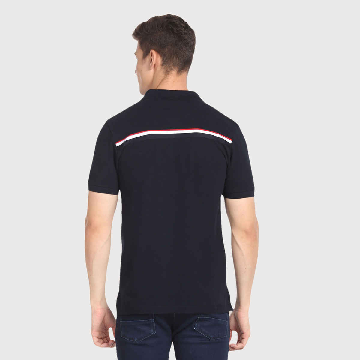 USPA Contrast Placket Solid Cotton Polo T Shirt For Men - Navy - XL