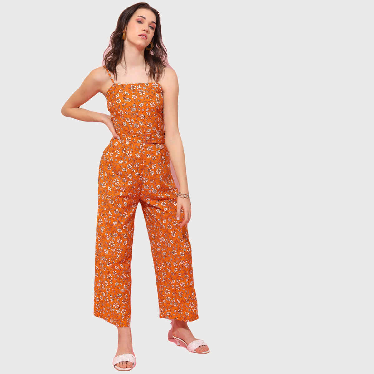 Tokyo Talkies Women's Printed Basic Jumpsuit | Yellow - M