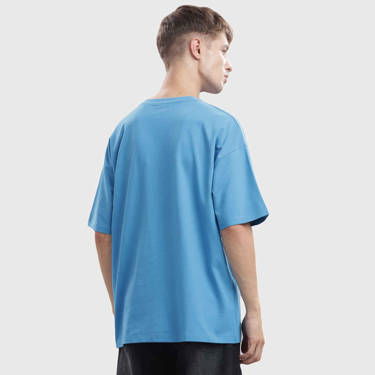 OUTLAWS Men's 100% Cotton Oversized T-Shirt | Half Sleeves | Round Neck | Blue - L