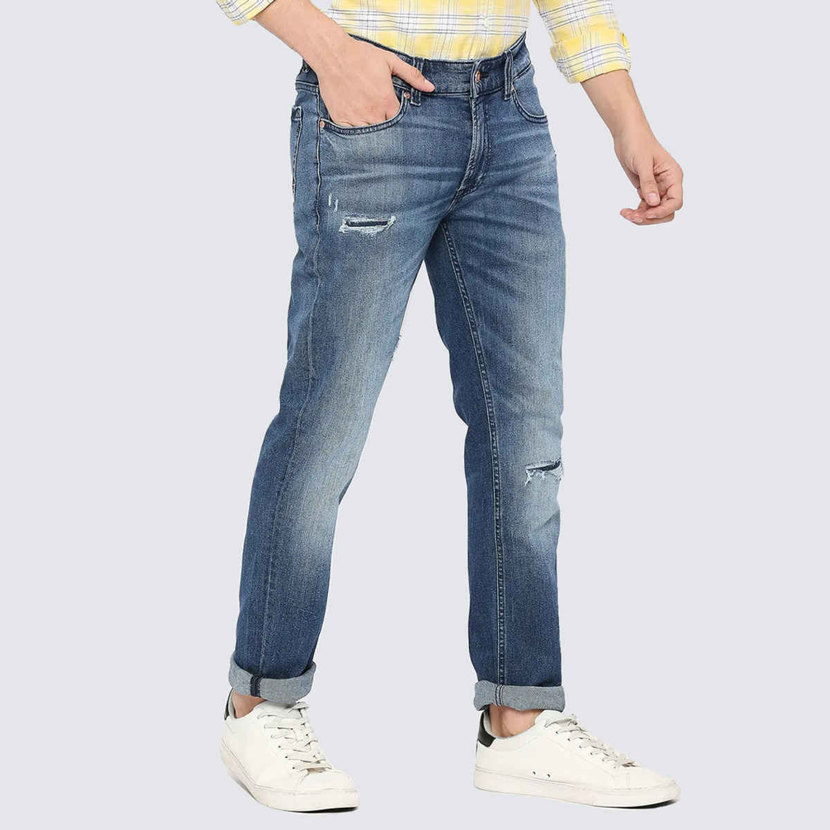 Spykar Men's Regular Fit Mid Rise Jeans | Rover | Mid Blue - 36