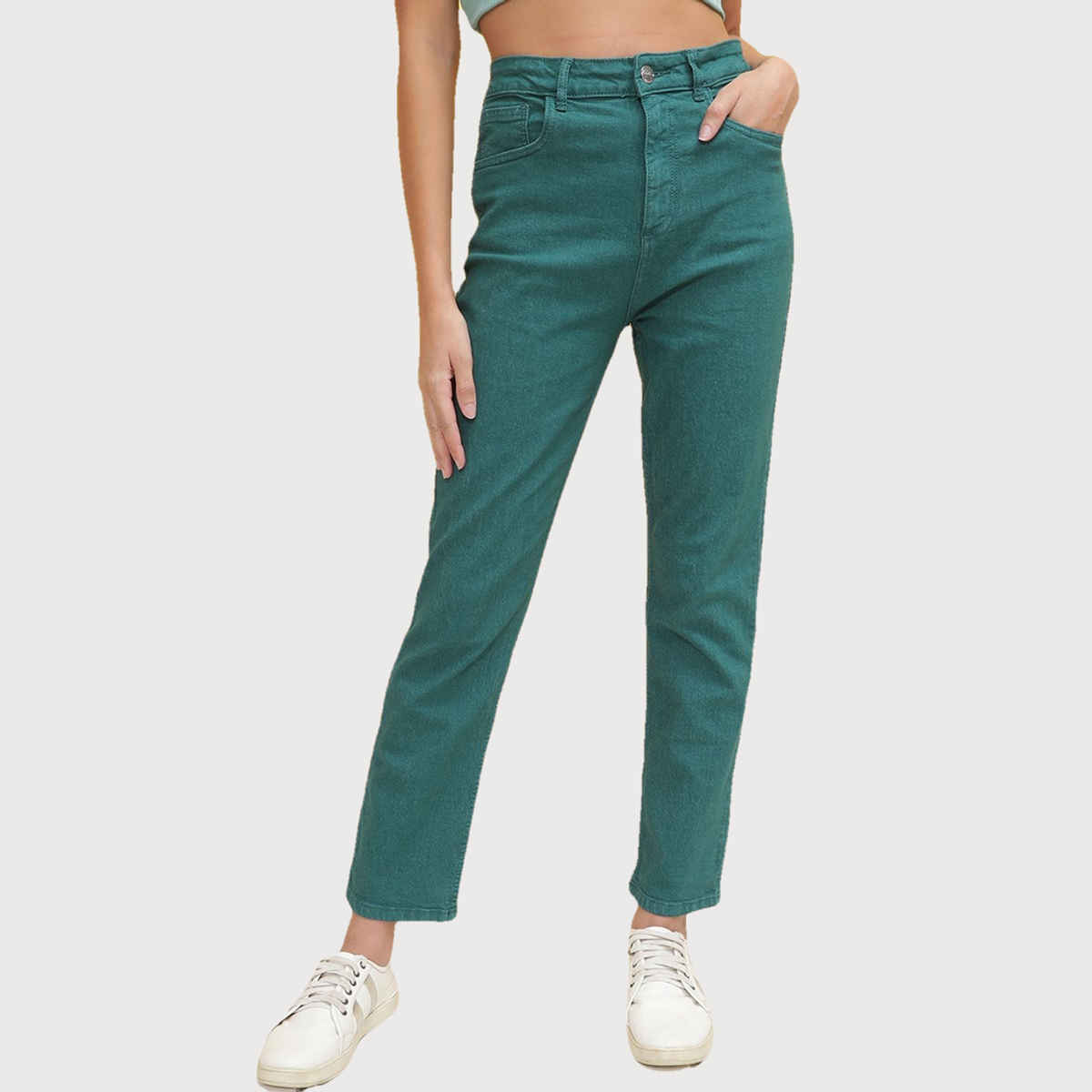 Freehand Women's Overdyed Straight Fit Denim Jeans | Green - 28