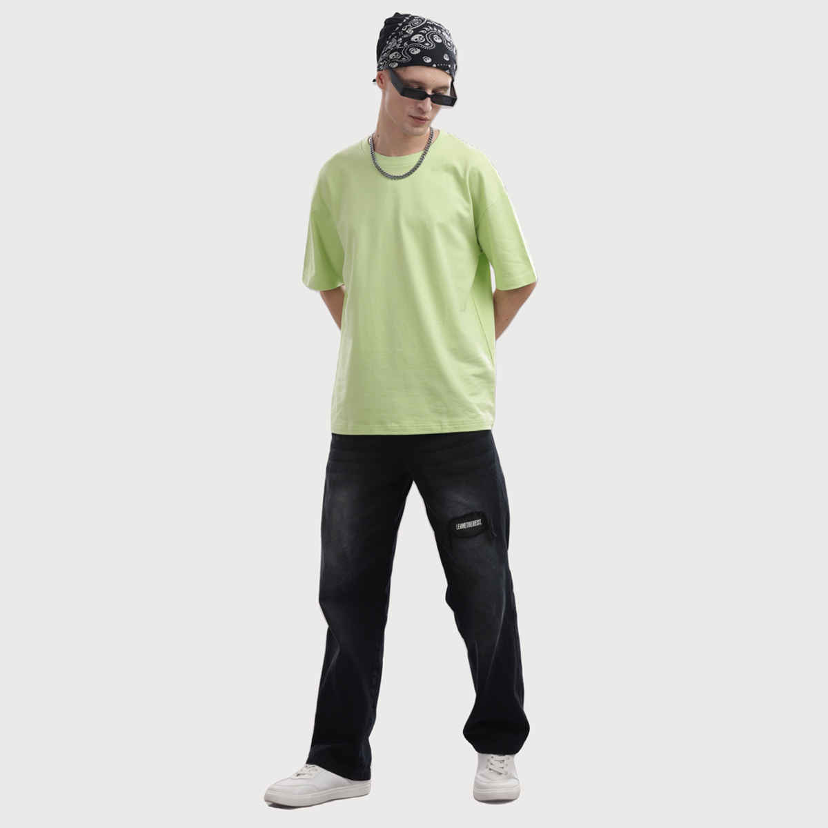 OUTLAWS Men's 100% Cotton Oversized T-Shirt | Half Sleeves | Round Neck | Neon - S