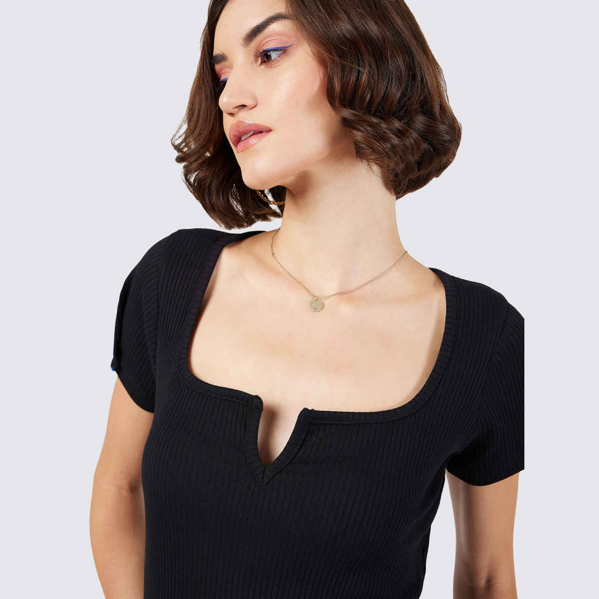 SASSAFRAS Women's Rib V-Neck Midi Dress | Black - L