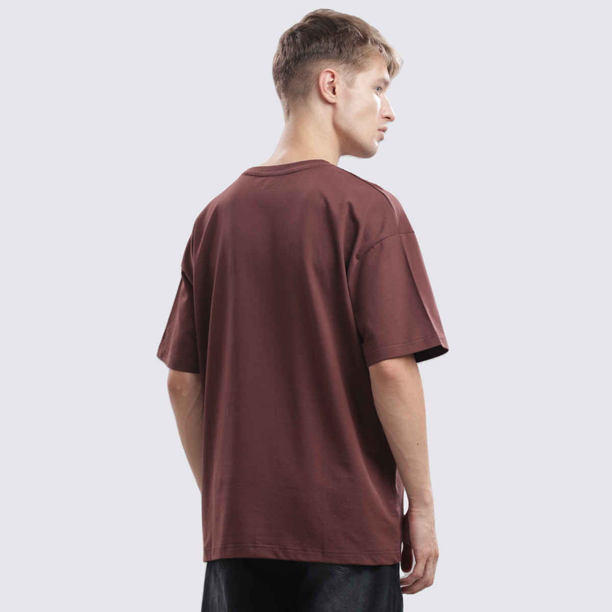 OUTLAWS Men's 100% Cotton Oversized T-Shirt | Half Sleeves | Round Neck | Maroon - M