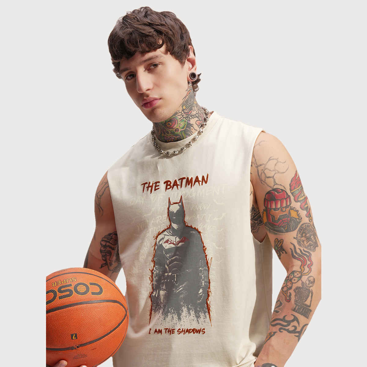 Highlander Men's Warner Bros Batman Relaxed Fit Tank T-shirt | Cream - L