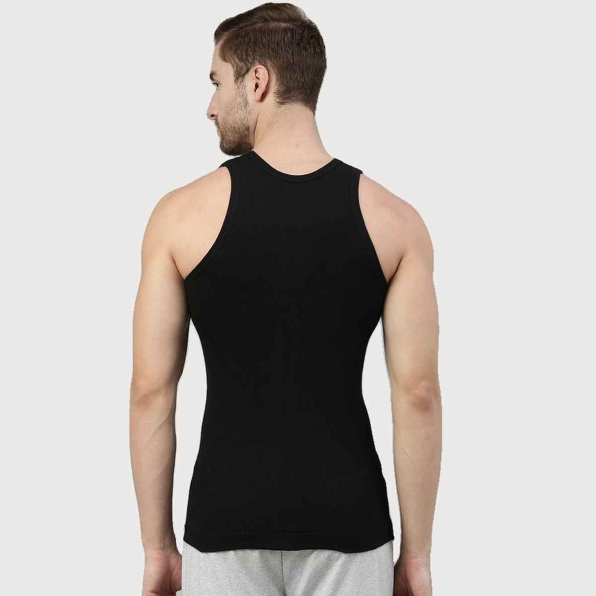 Dixcy Scott Originals Men's Solid Combed Cotton Gym Vest | Black - M
