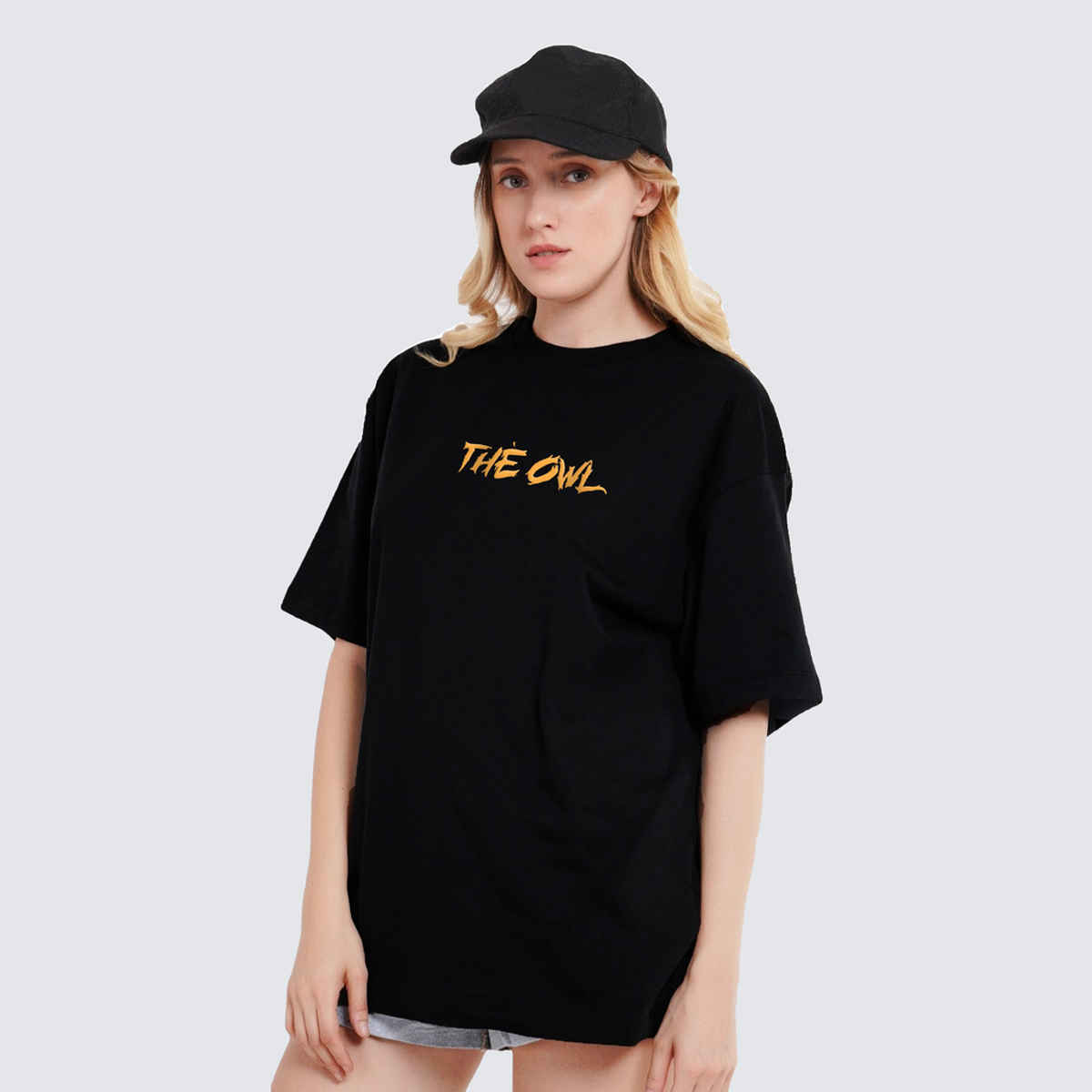 De Tees Women's Oversize Owl T-shirt | Black - L