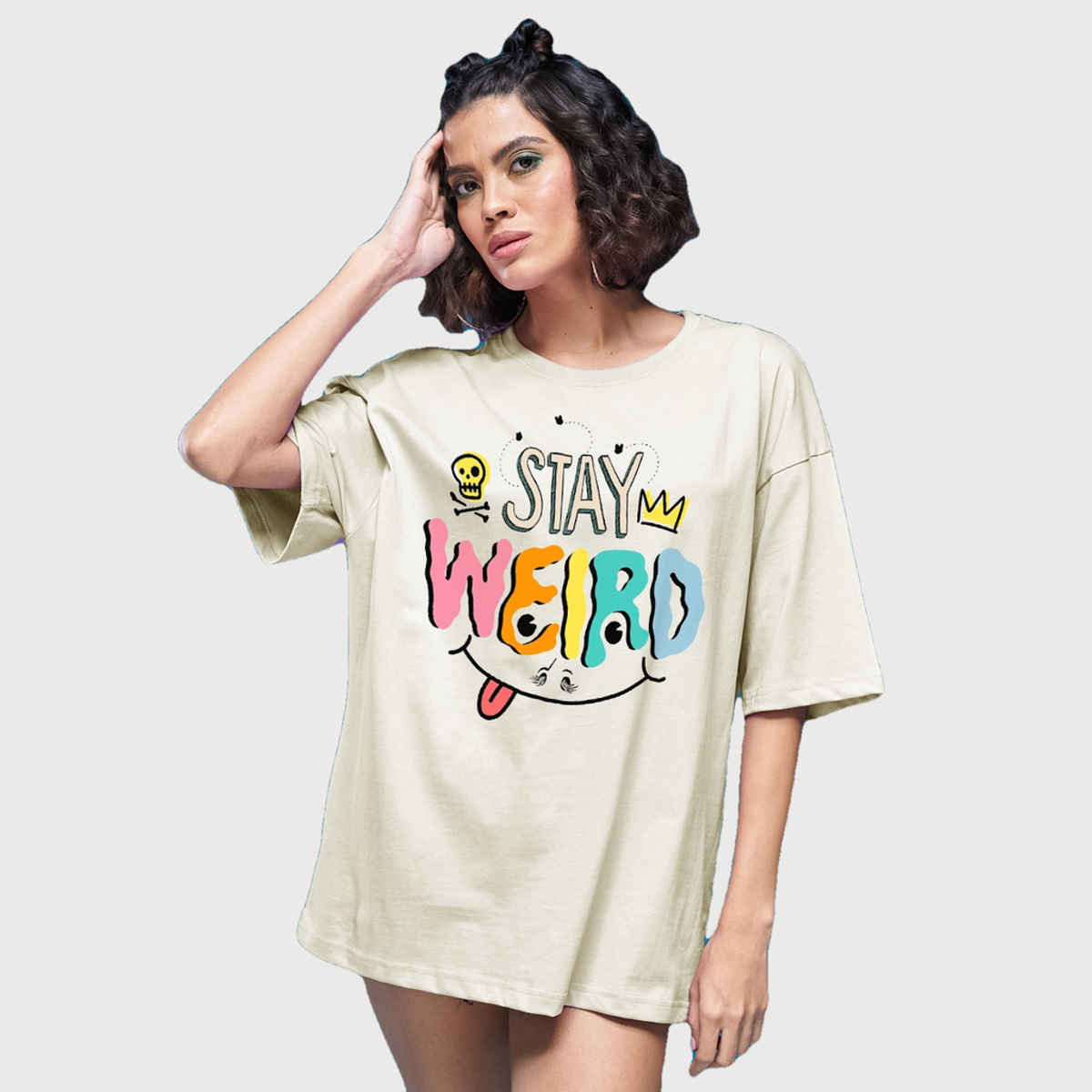 Smartees Women's Oversize Printed T-shirt | WW - 2031 | Skin - M