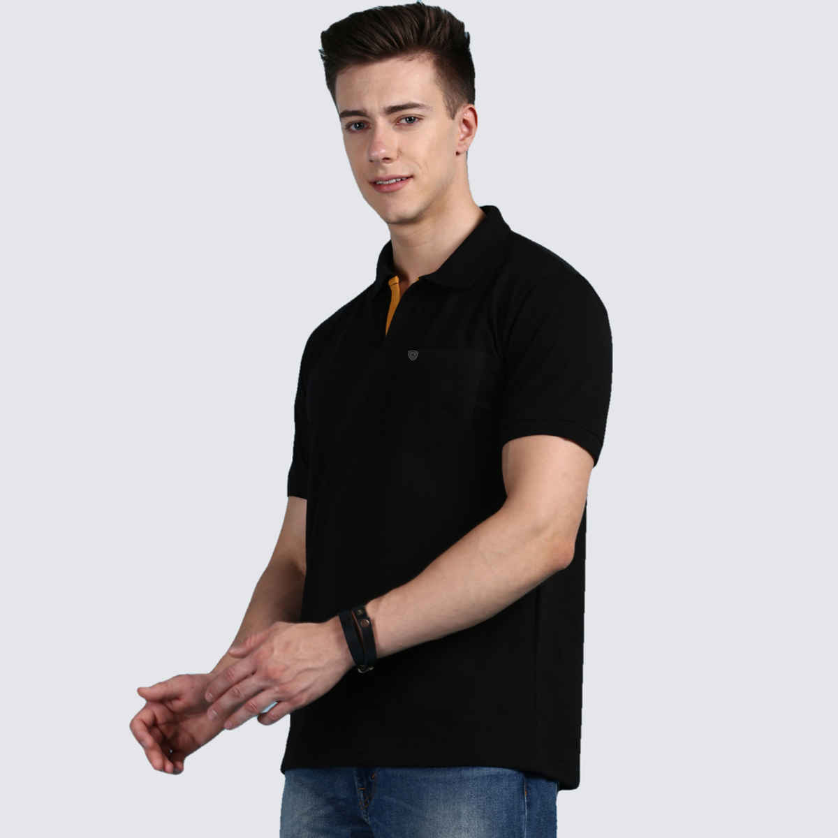 Lux Cozi Men's Solid Cotton Polo T-shirt with Pocket | Black - XXL