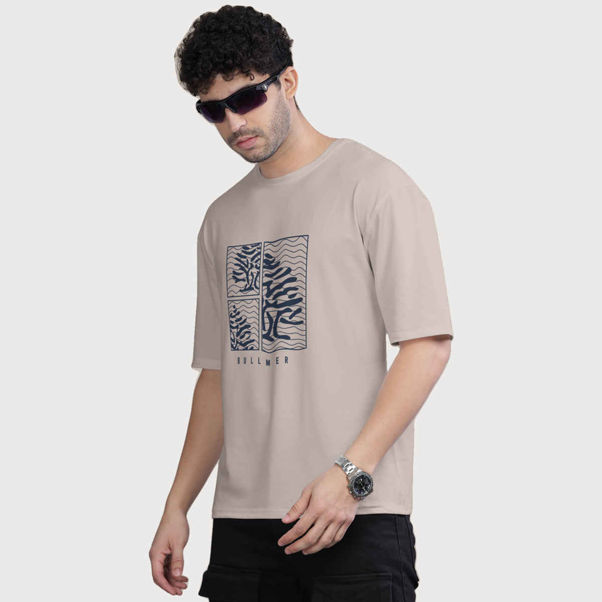 Bullmer Men's Oversized T-shirt Front Printed | Beige | M