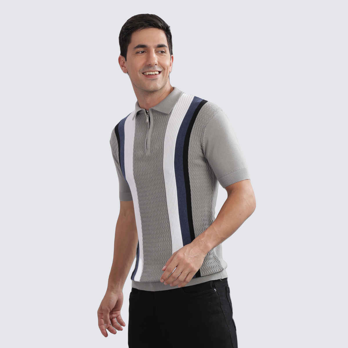OUTLAWS Men's 100% Cotton Structured T-Shirt | Flat Knit | Super Stretch | Grey and White - XL