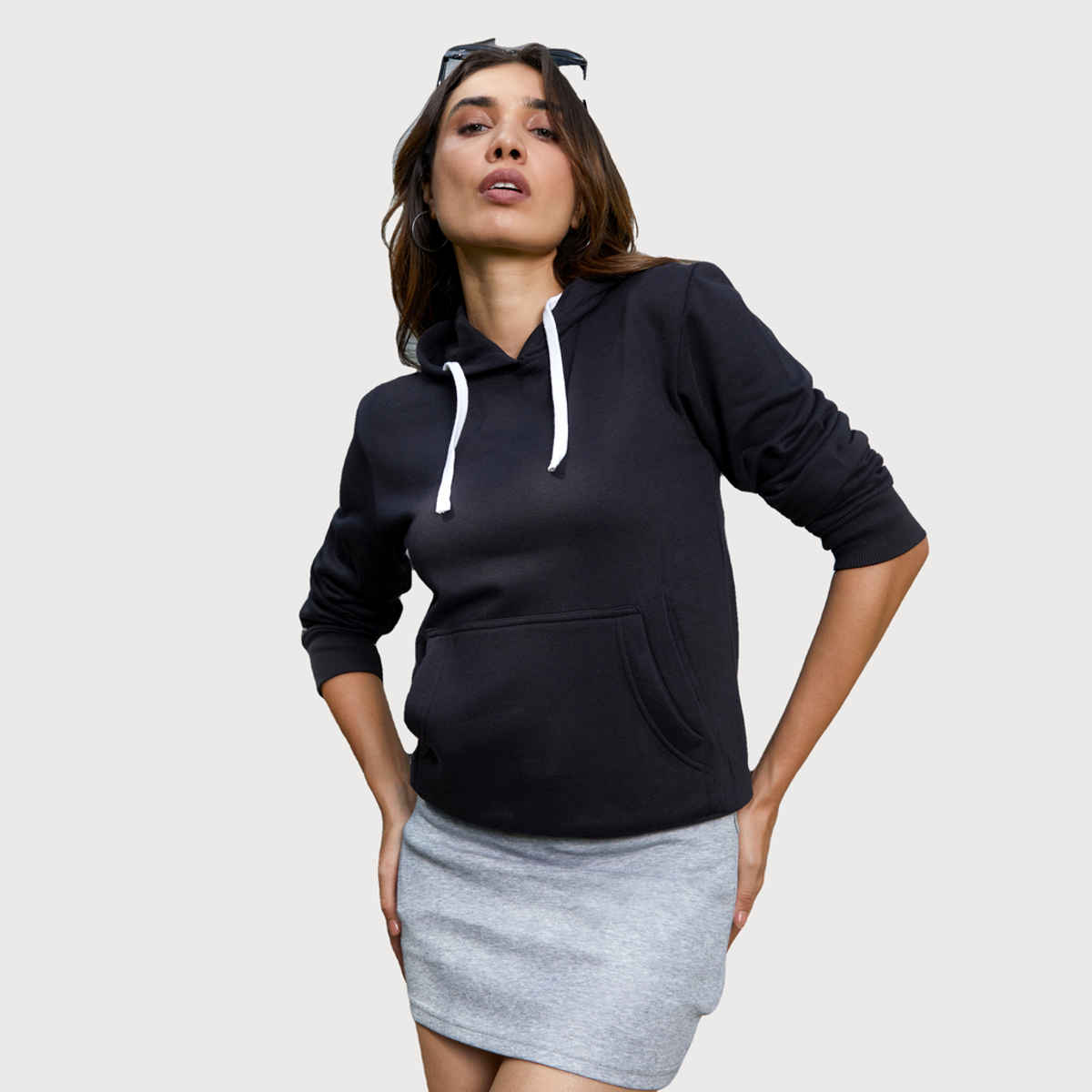 Campus Sutra Women's Solid Pullover Hoodie | Midnight Black - L