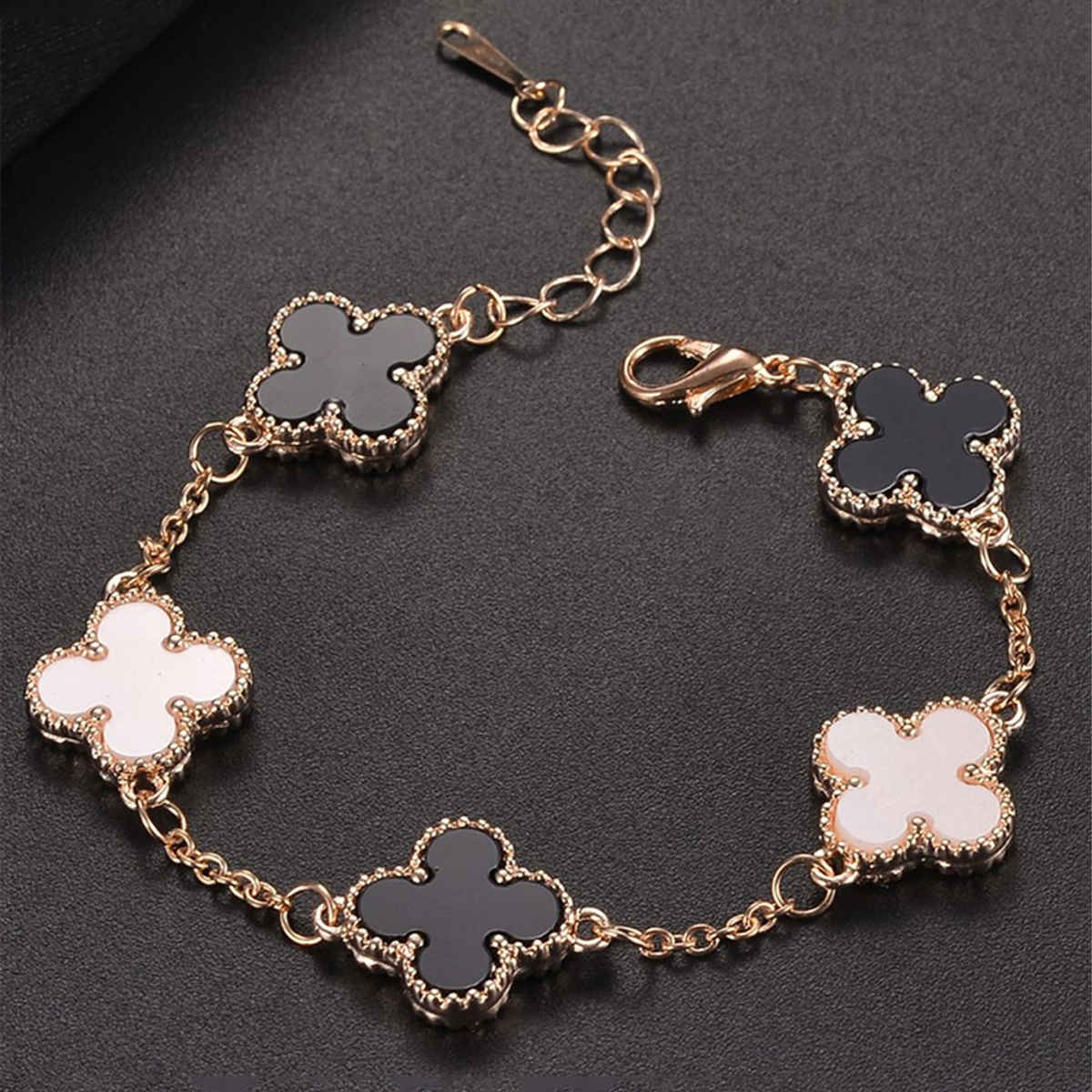Shining Diva Fashion Latest Stylish Crystal Clover Rose Gold Bracelet for Women and Girls | 10000b