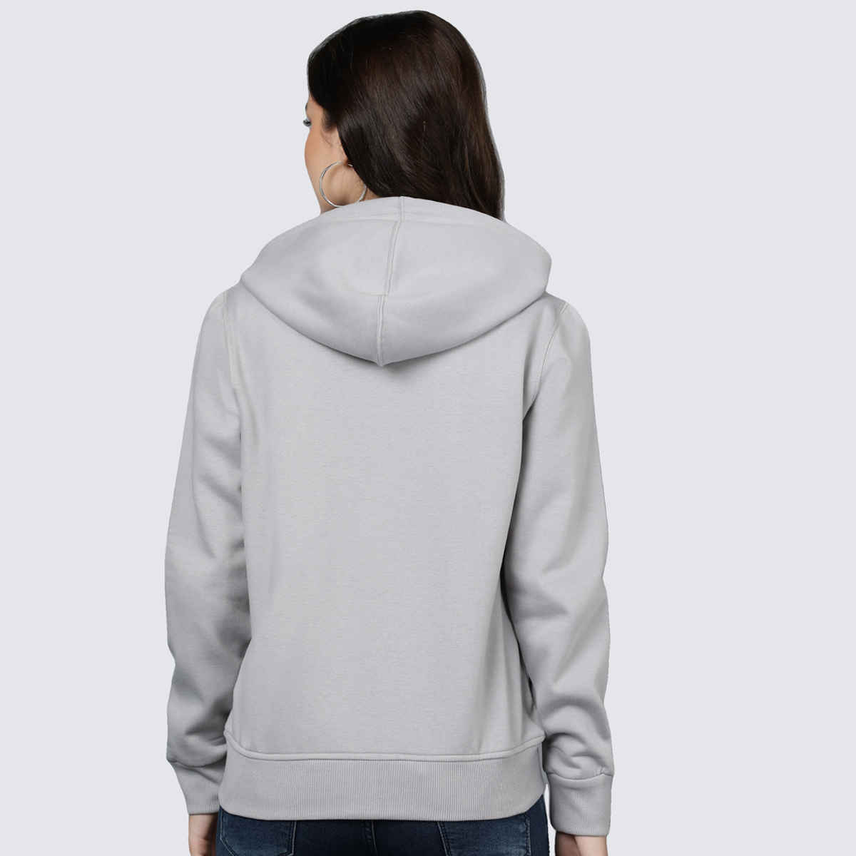 Alan Jones Clothing Women's Solid Zipper Hooded Sweatshirt | Grey - M