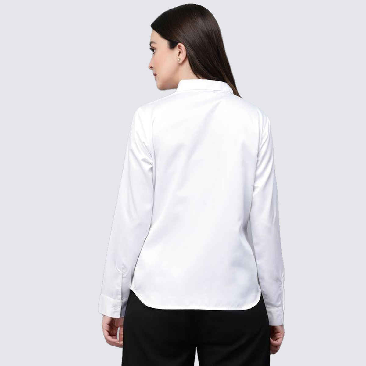 Style Quotients Women Solid White Satin Formal Shirt-S