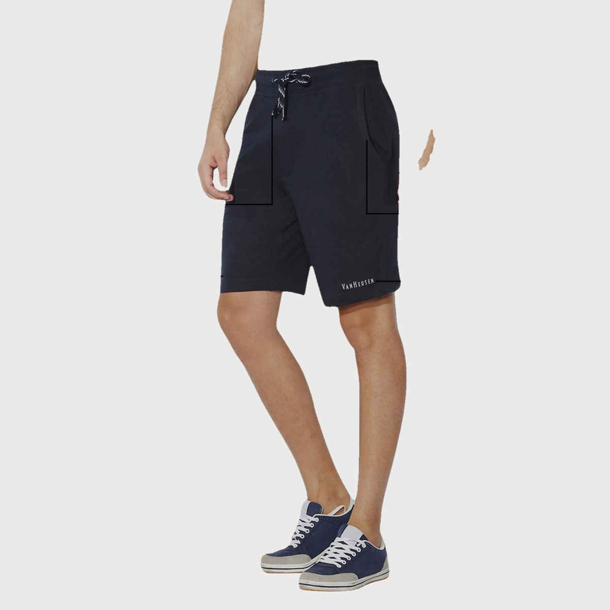 Van Heusen Athleisure Men Cotton Navy Solid Smart Tech Easy Stain Release Knit Shorts |M