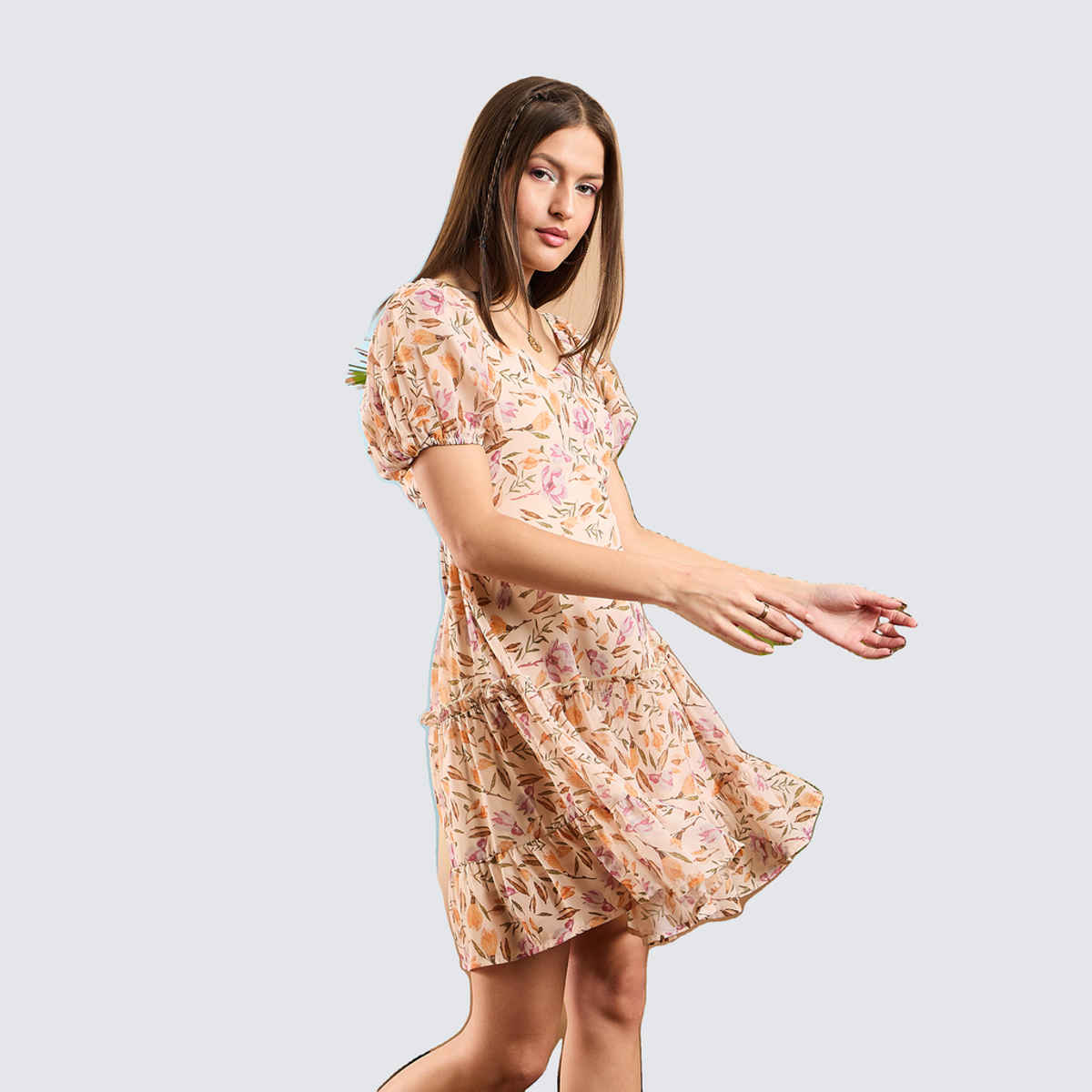 SASSAFRAS Women's Floral Sweetheart Neck Short Skater Dress | Peach - XL