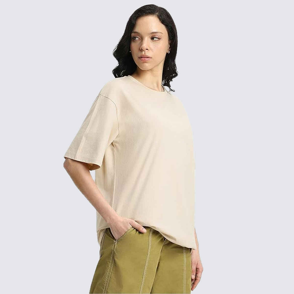 Juneberry Swanwhite Oversized Fit Round Neck T-shirt for Women - XL