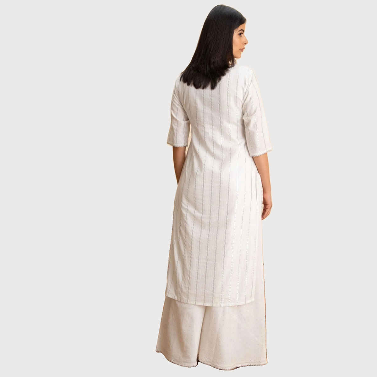 Libas Women White Cotton Self Design Straight Kurta - 12067OXL