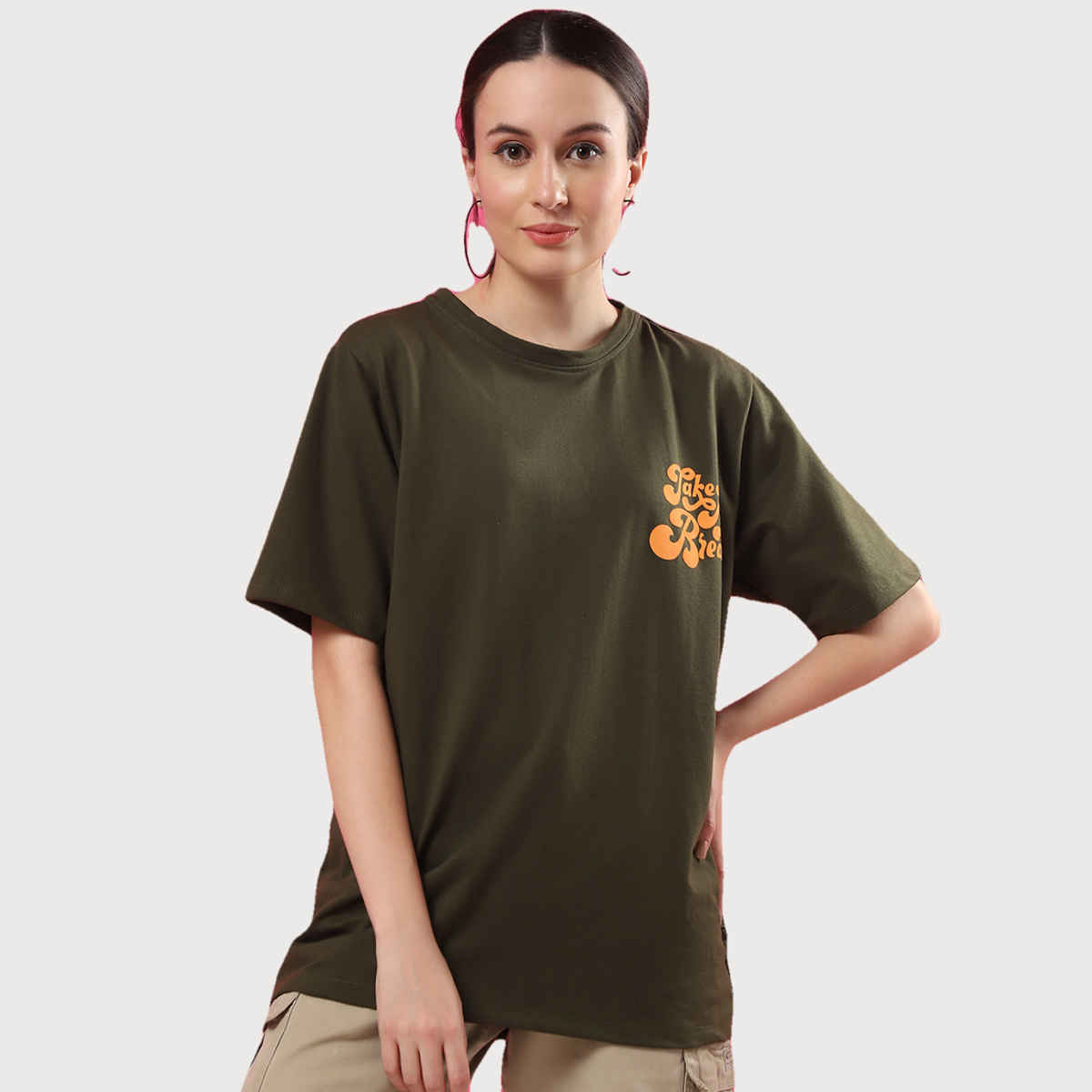 Rigo Women Terry Oversized Back T-shirt | Army Green - M