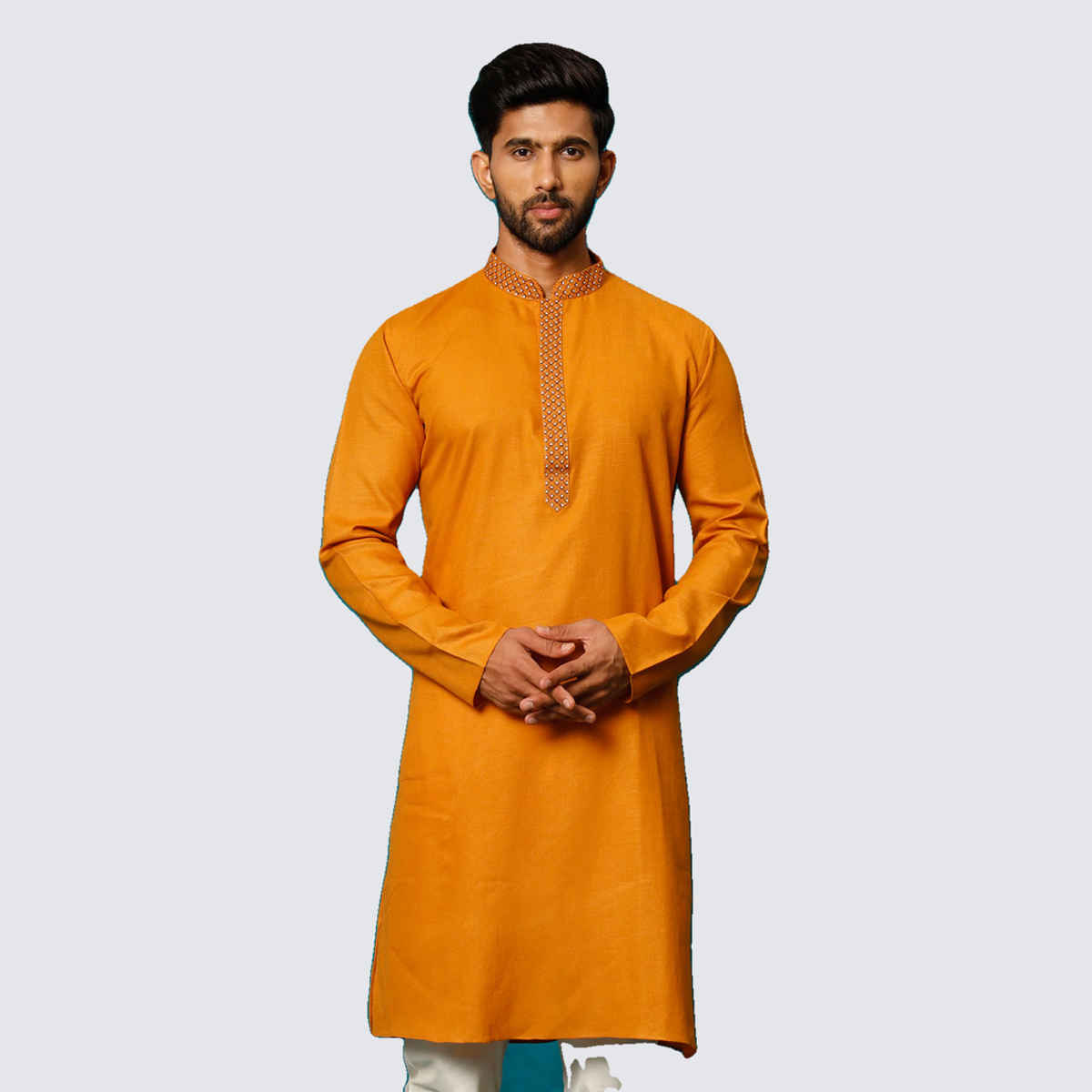 Vastramay Men's Cotton Blend Kurta for Eid | Rust - S