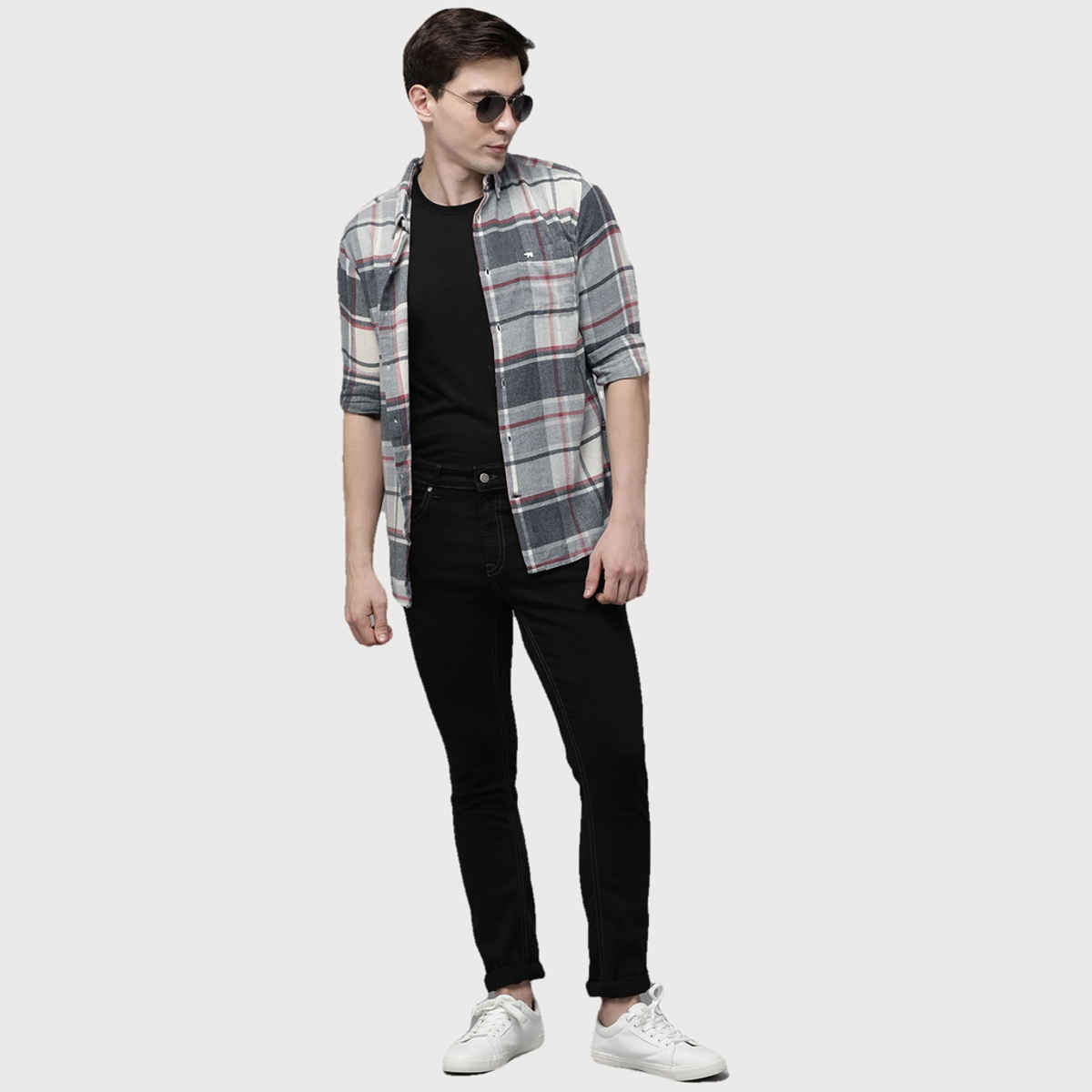 The Bear House Men Slim Fit Flannel Casual Shirt - Izod | Grey | M