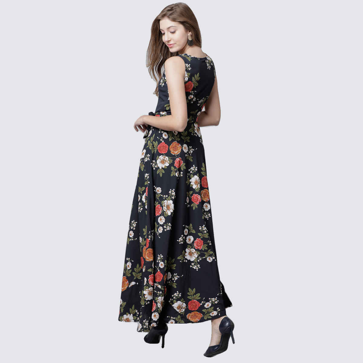 Tokyo Talkies Women's Floral Printed Maxi Dress | Black - XL