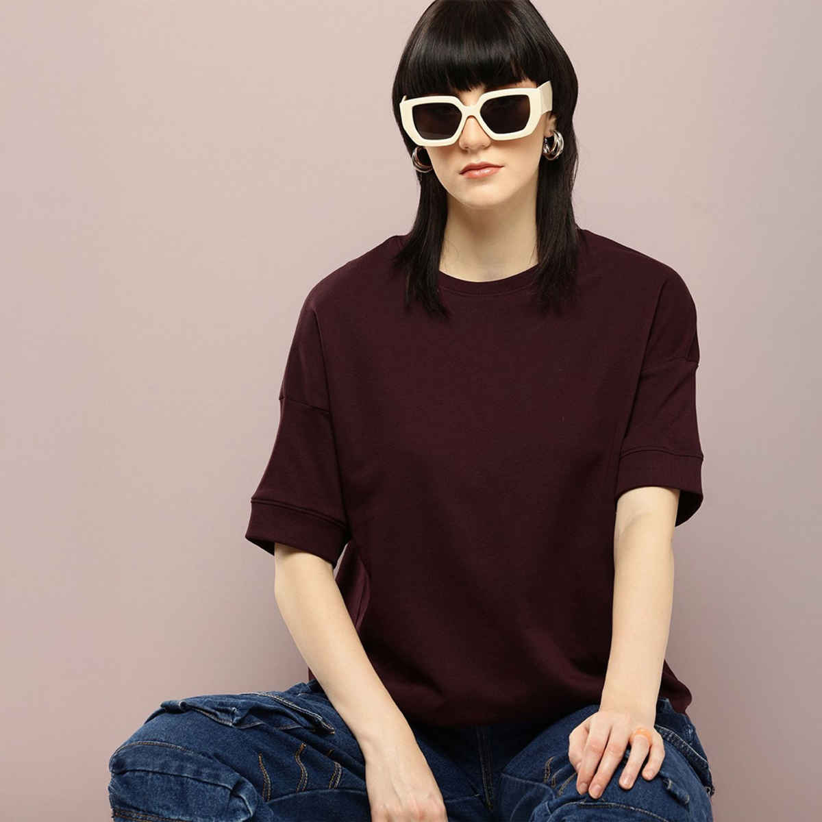 Dillinger Women's Drop Shoulder Oversized T-shirt | WMNCR638WINE | Burgundy - XL