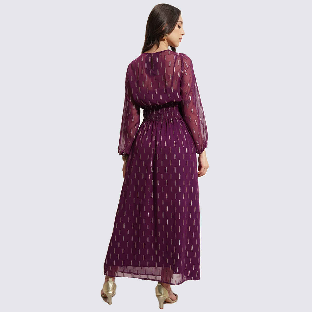 Vishudh Women's Solid Georgette Dress | VNa1003895 | Purple - S