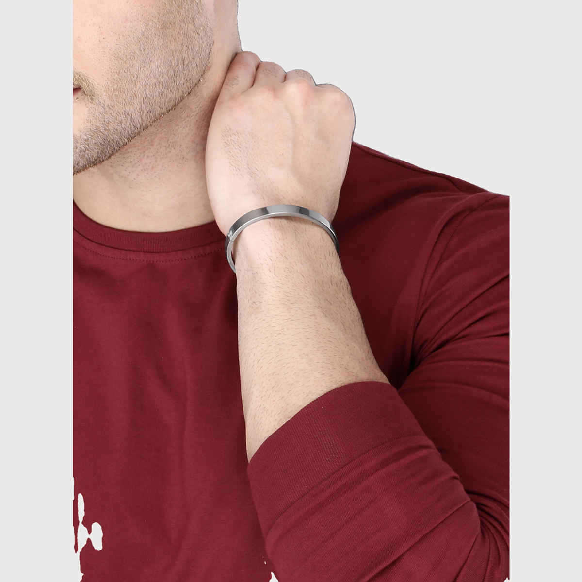 Yellow Chimes Silver Kada Bracelet for Men, High Polished Stainless Steel