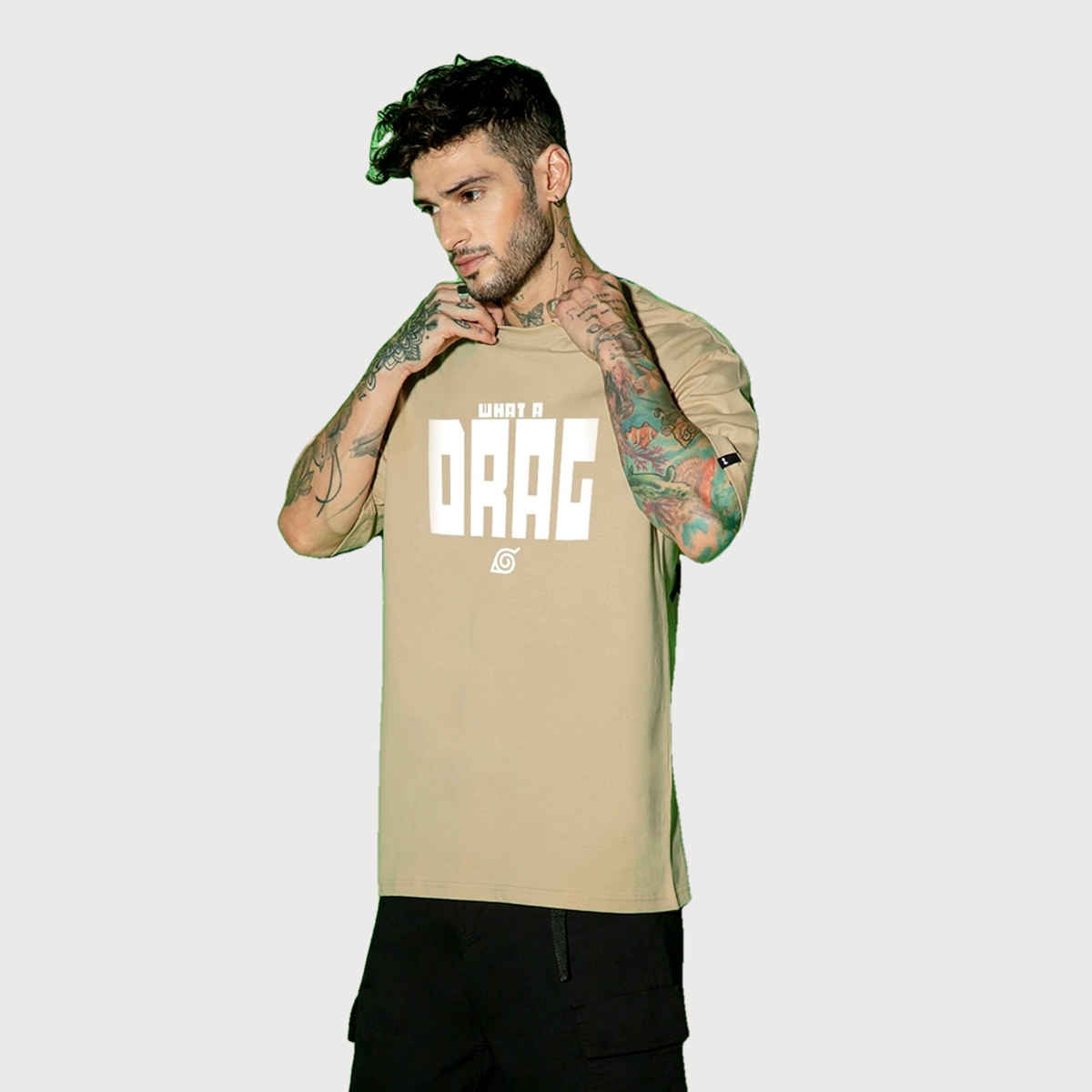 Bewakoof Men's Official Naruto Shikamaru Drag Graphic Printed Oversized T-shirt | Brown - S