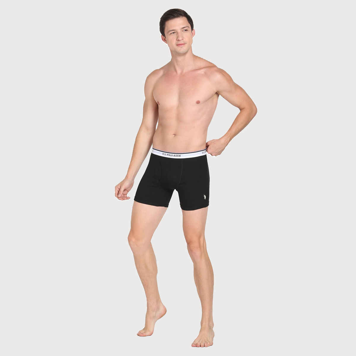 USPA Men Briefs - Pack of 3 Solid Cotton Trunks Black - Grey Melange & Navy - M