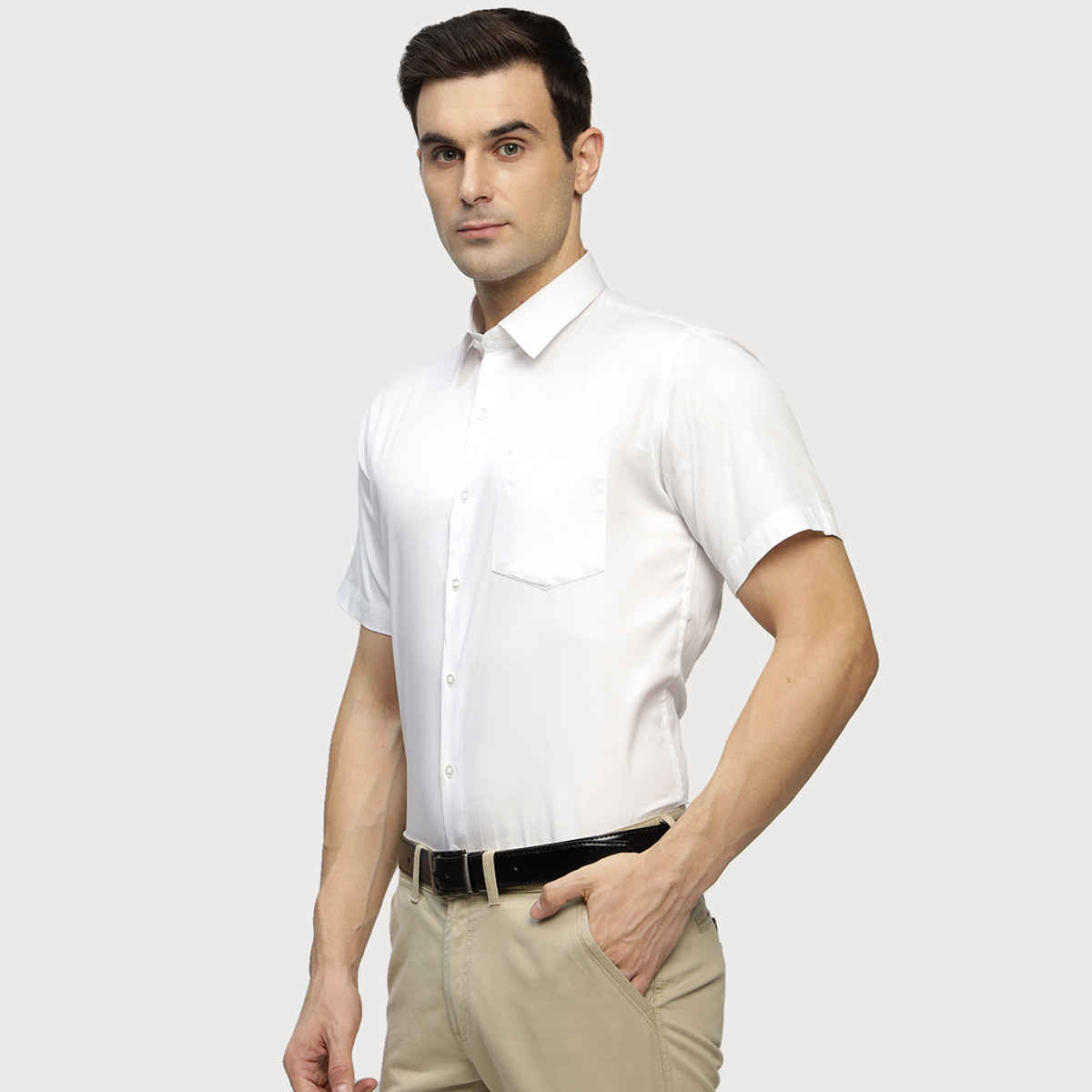 Hancock Men Pure Cotton Solid Formal Shirt | M | Slim Fit | White | Mandarin Collar