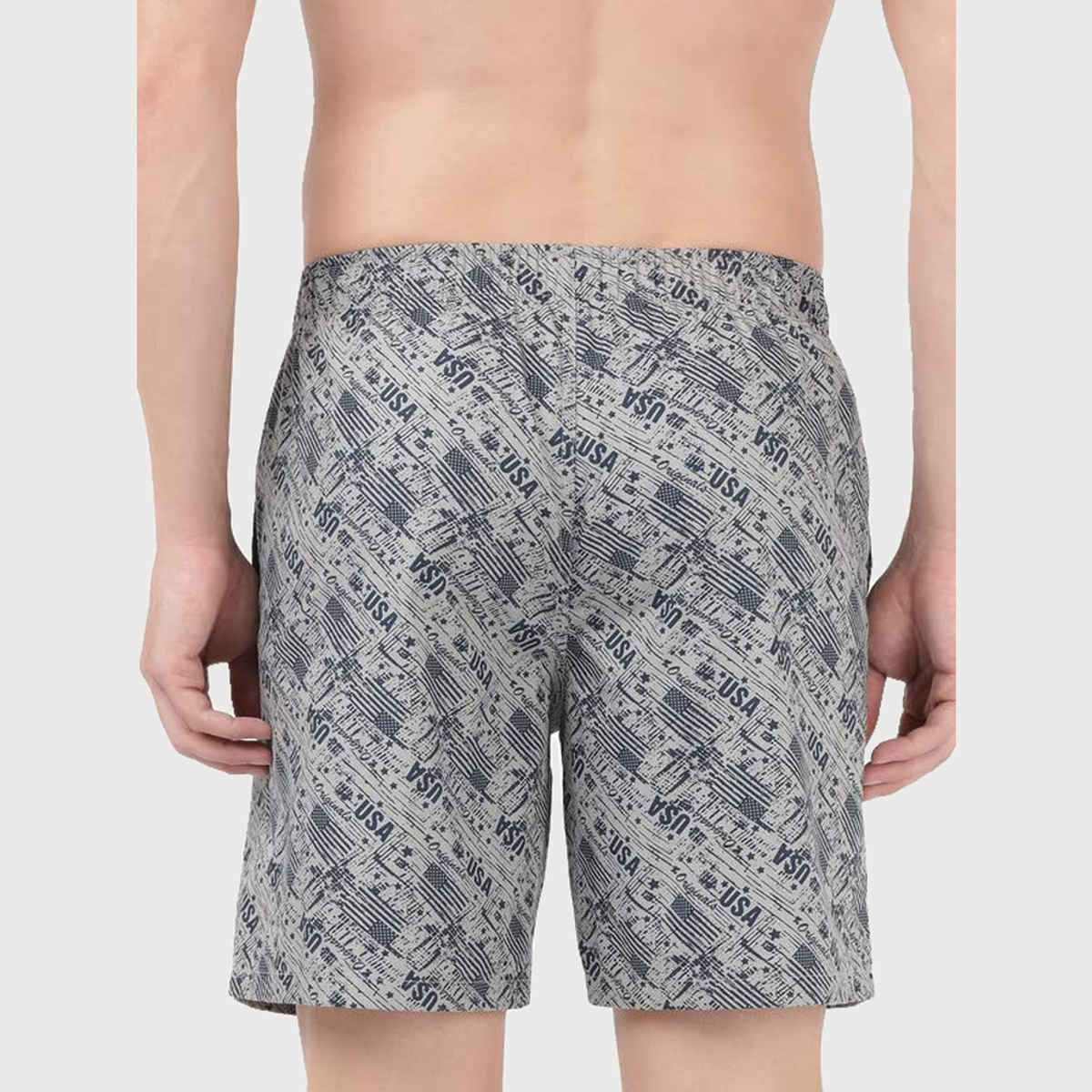 Jockey US57 Men's Combed Cotton Woven Printed Underwear Boxer Short-Side Pocket | PO2 | Navy-Brick Red - M